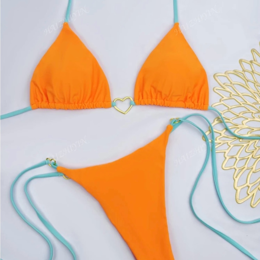Orange Bikini Set with Heart Detail